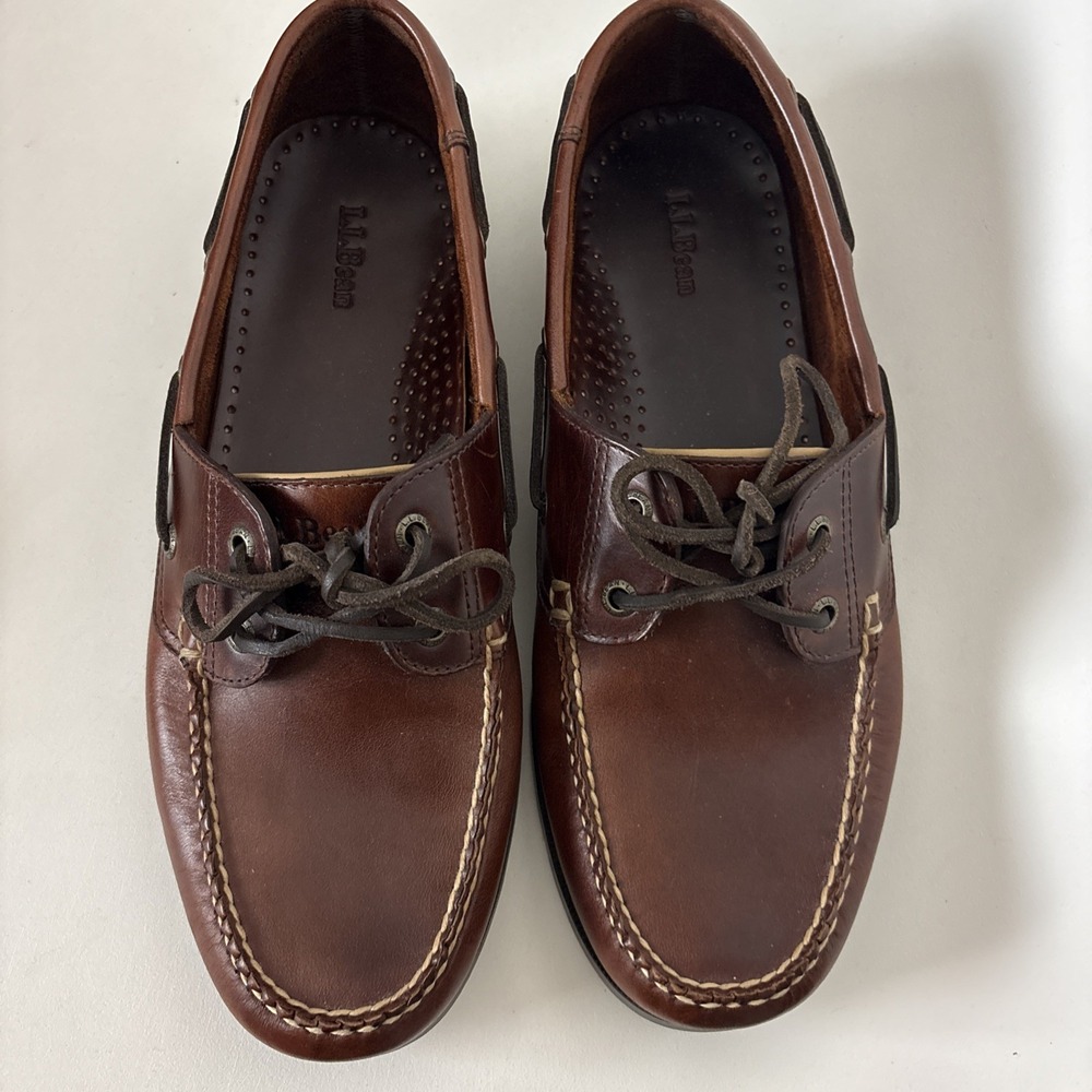 LL Bean Shoes Mens Size 11.5 D Slip On Loafer Brown Leather Boat Preppy Classy